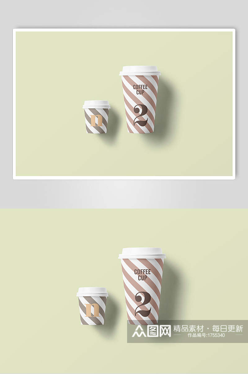 条纹咖啡杯纸杯包装样机效果图素材
