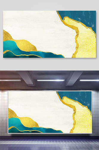 蓝黄色中国风鎏金纹理质感背景图片素材