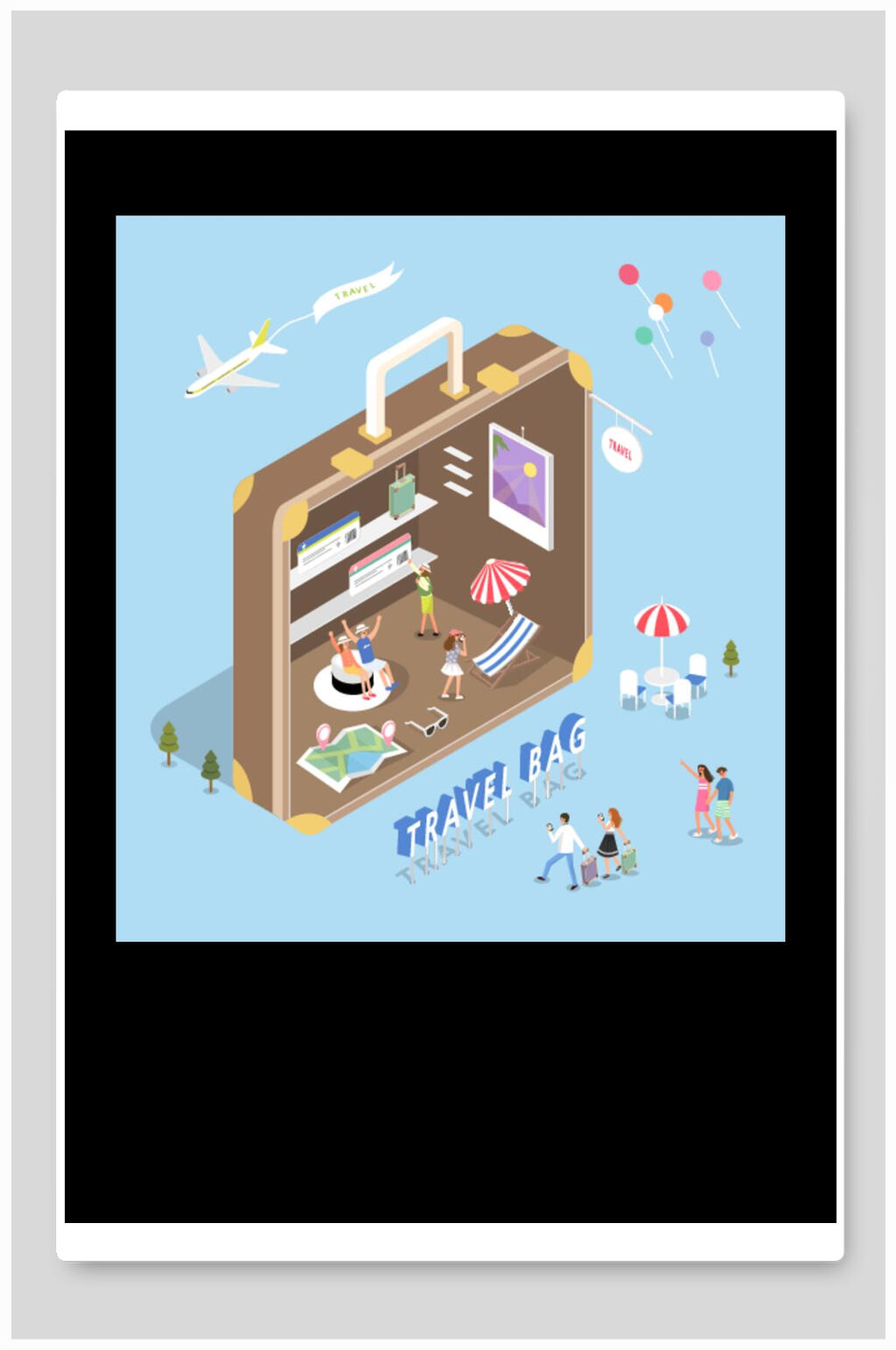 旅行袋空间创意微粒体插画素材