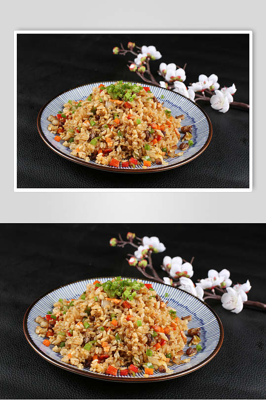 美食香辣酱油炒饭摄影图片