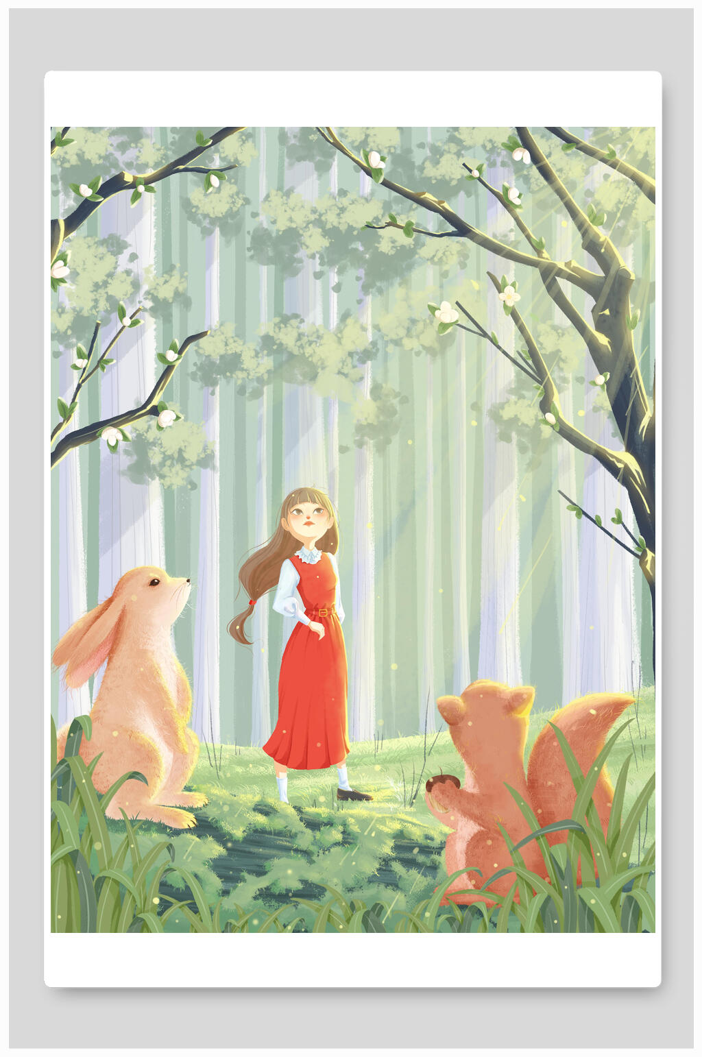 日系唯美简约节气插画素材素材