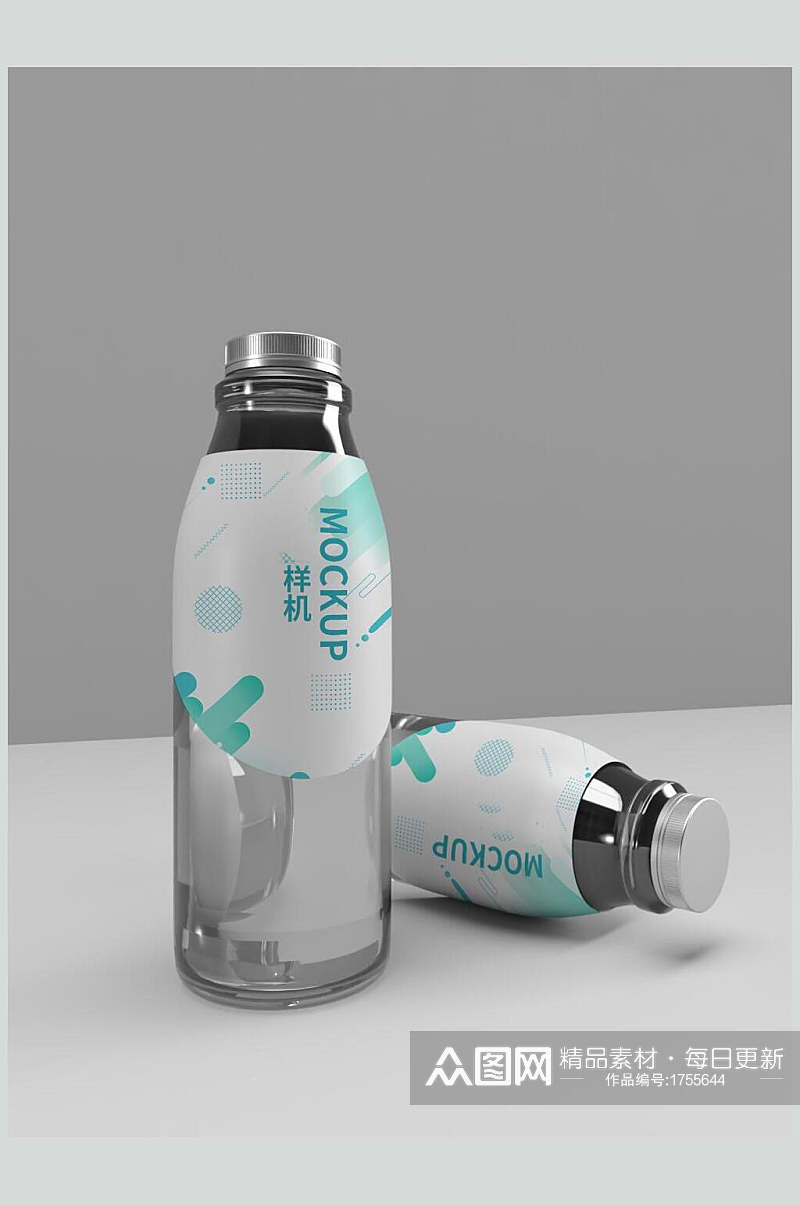 清新几何风果汁瓶子包装贴图样机效果图素材