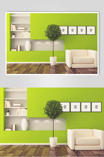 清新绿色室内装饰画挂画样机效果图