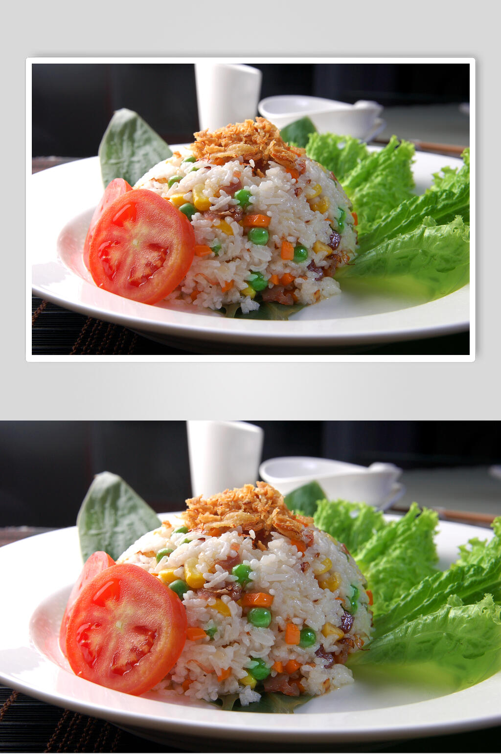 西红柿青菜青豆胡萝卜炒饭摄影图片素材
