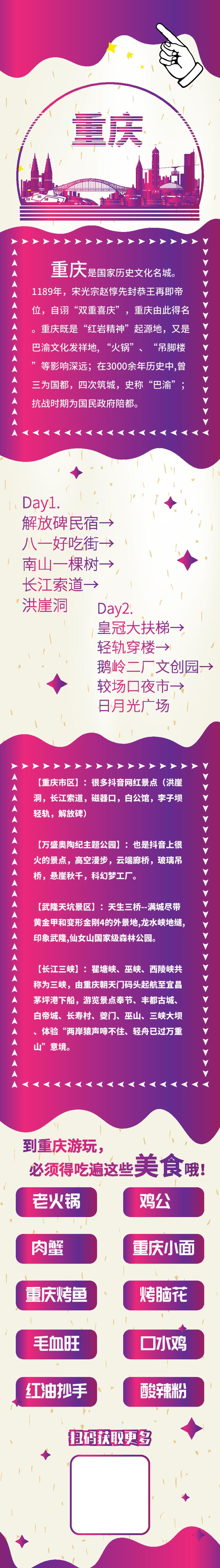 粉紫色渐变重庆旅游信息H手机长图banner素材