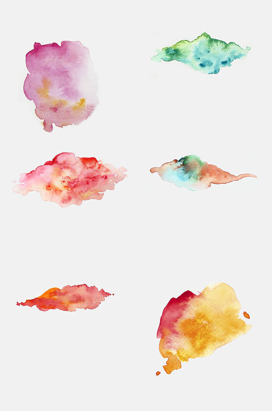 彩虹色水彩手绘泼墨元素素材