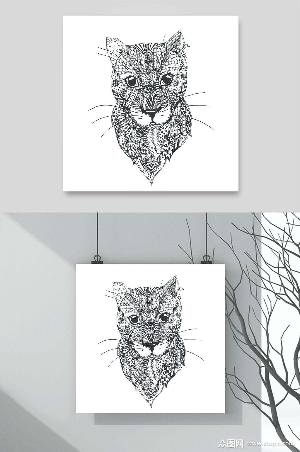 豹子线描勾线动物头像素材