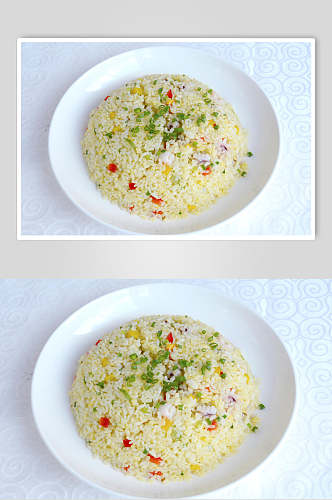 玉米青菜炒饭摄影图片