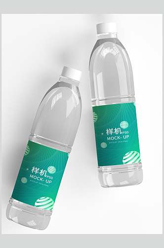 绿色高端矿泉水瓶子包装样机效果图