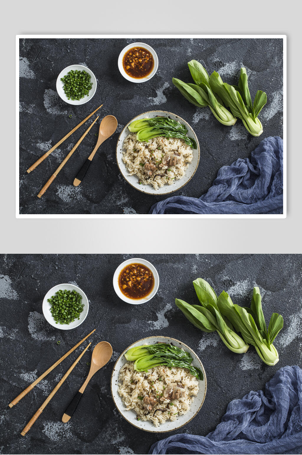 味碟青菜蛋炒饭摄影图片素材