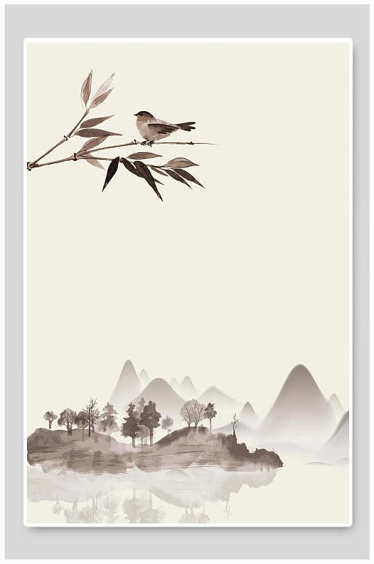 中国风水墨山水森林背景素材