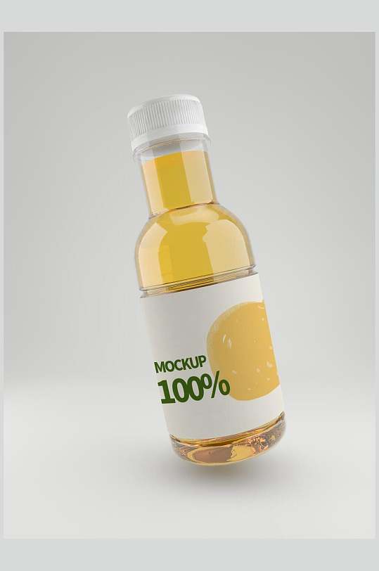 清新黄色果汁瓶子包装贴图样机