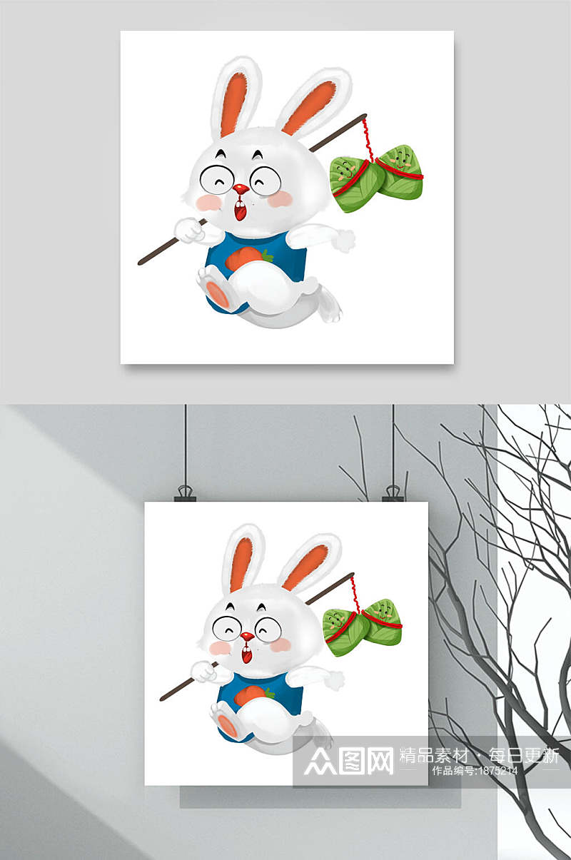 卡通兔子粽子插画素材素材