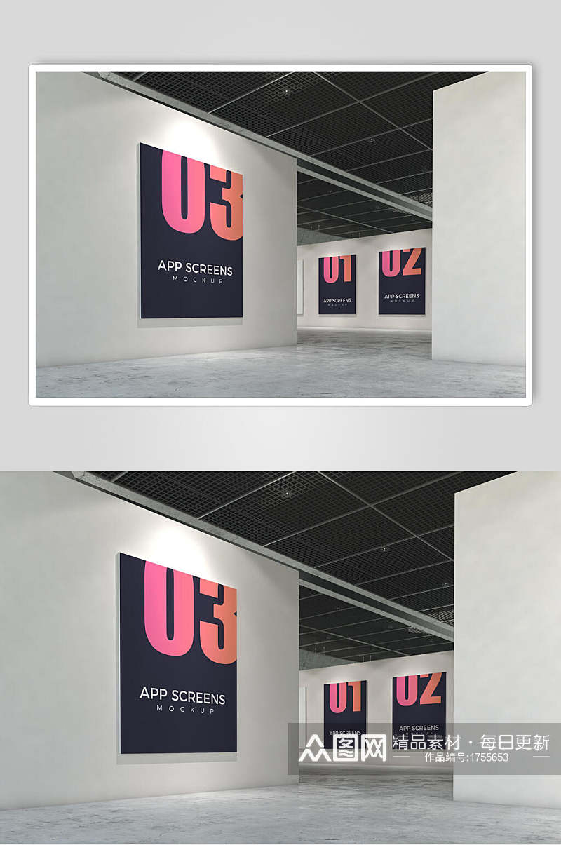 欧美风室内展会海报作品展示样机效果图素材