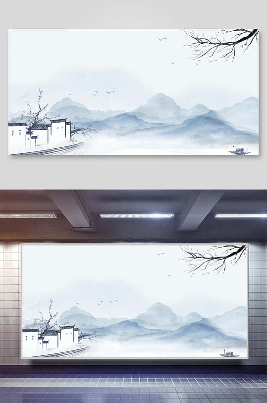 中国风水墨山水江南背景素材-众图网