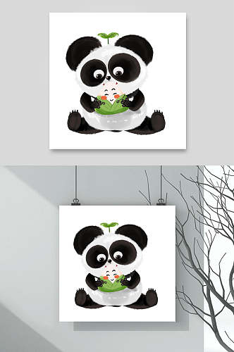 卡通熊猫粽子插画素材