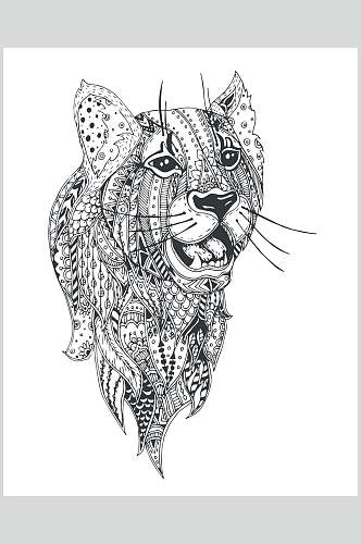 线条豹线描勾线动物头像素材