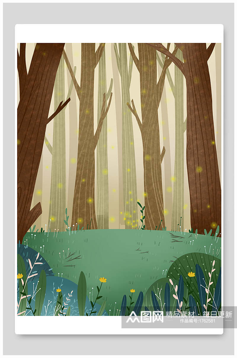 扁平风手绘画森林插画背景素材素材