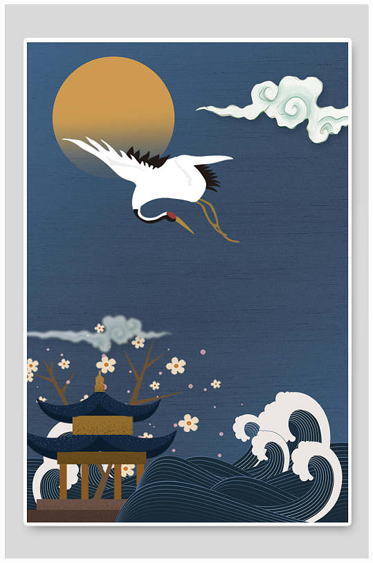中国风中式礼盒仙鹤亭子海报背景素材