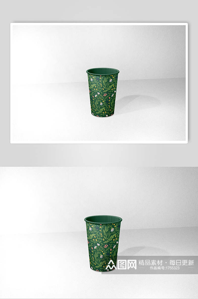 绿色花草咖啡杯纸杯包装样机素材
