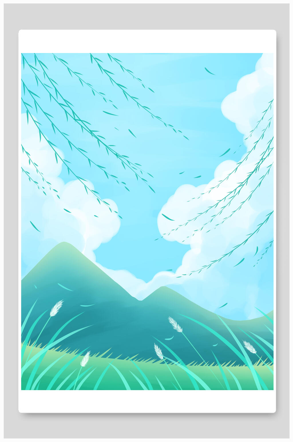 清新蓝色森林插画背景素材素材