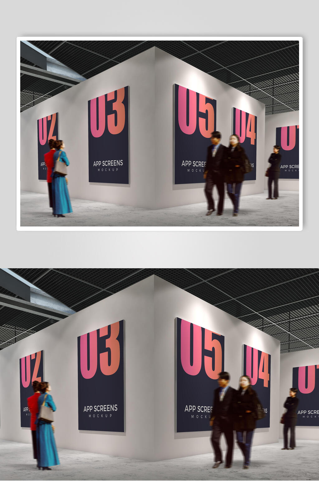 展会海报作品展示样机拐角效果图素材
