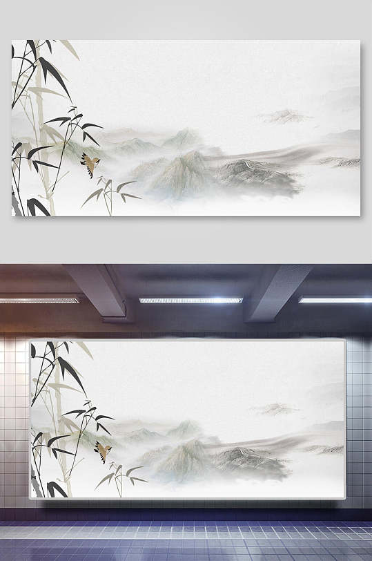 中国风水墨山水竹子背景素材