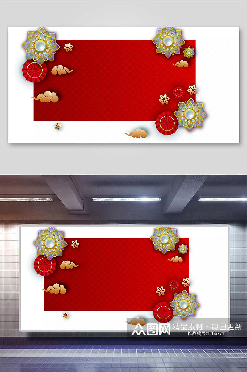 传统红色新年喜庆背景展板素材