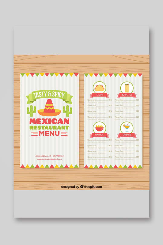 创意墨西哥餐馆菜单正反面矢量图宣传单