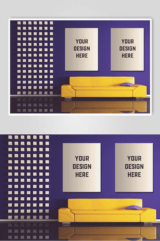 紫色室内家居装饰画挂画整套VI样机效果图
