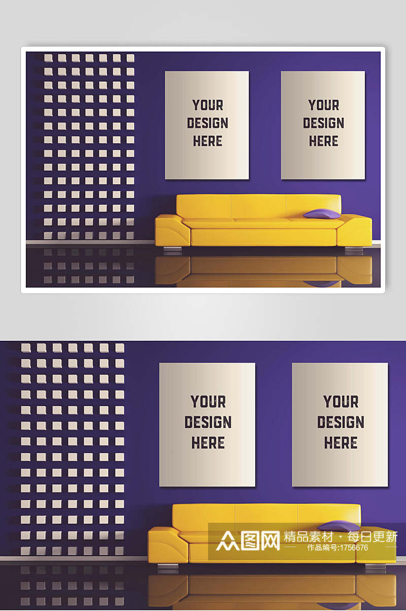 紫色室内家居装饰画挂画整套VI样机效果图素材