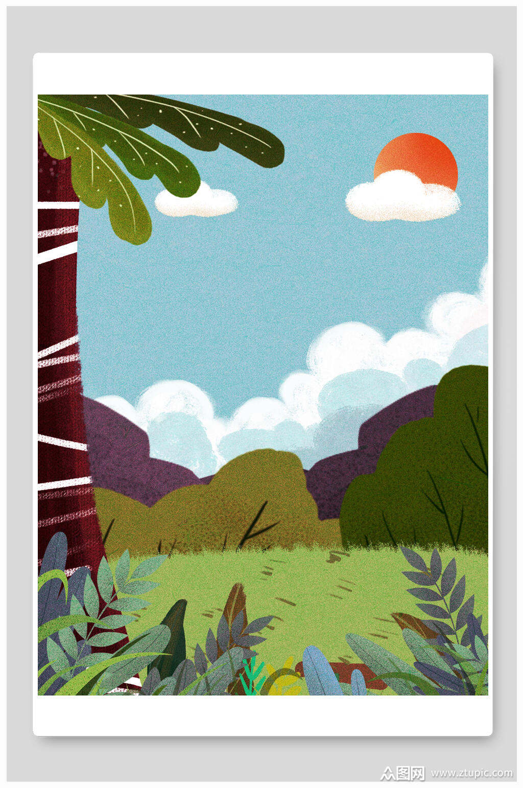 日出森林插画背景素材