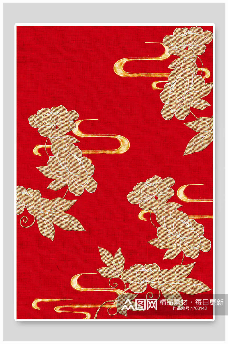 红金花卉中式宫廷风背景素材素材
