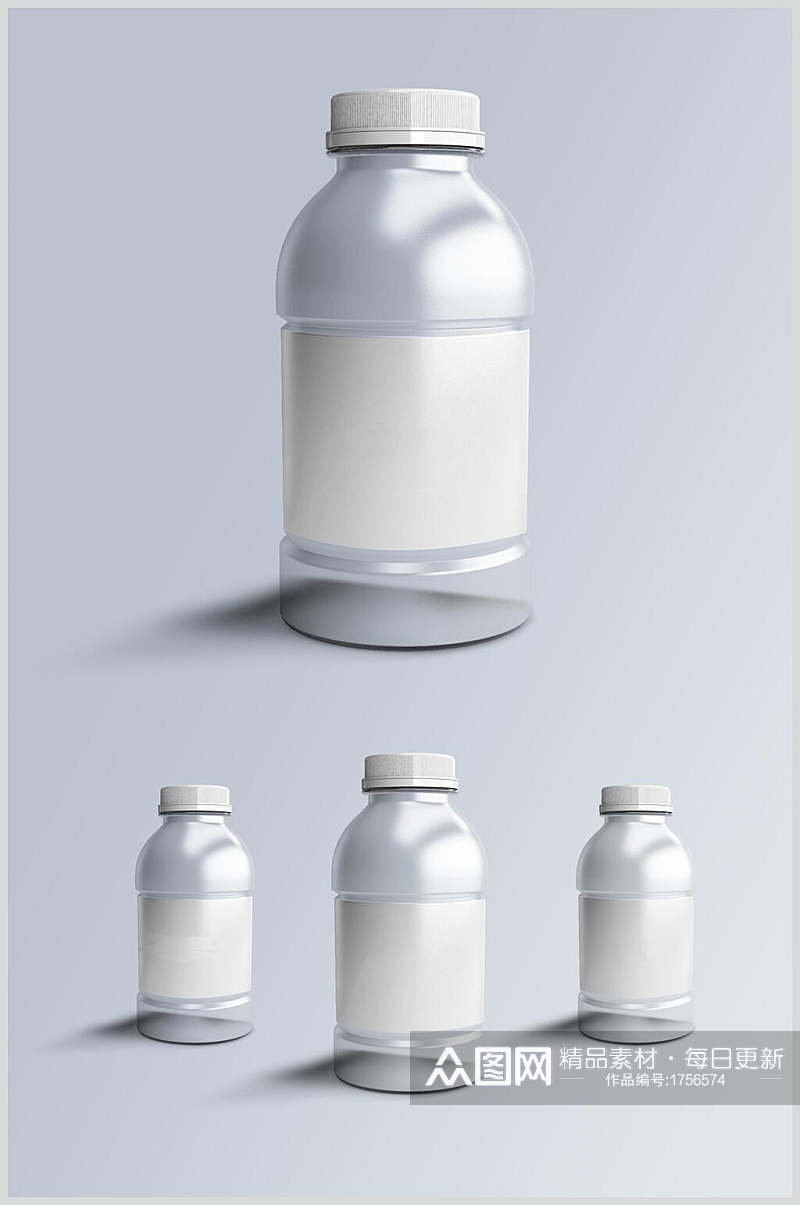 白色饮料果汁瓶子包装贴图样机效果图素材