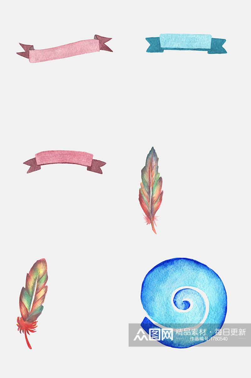 花草海螺手绘元素素材素材