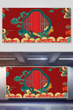 中国风国潮祥云窗户海报背景素材