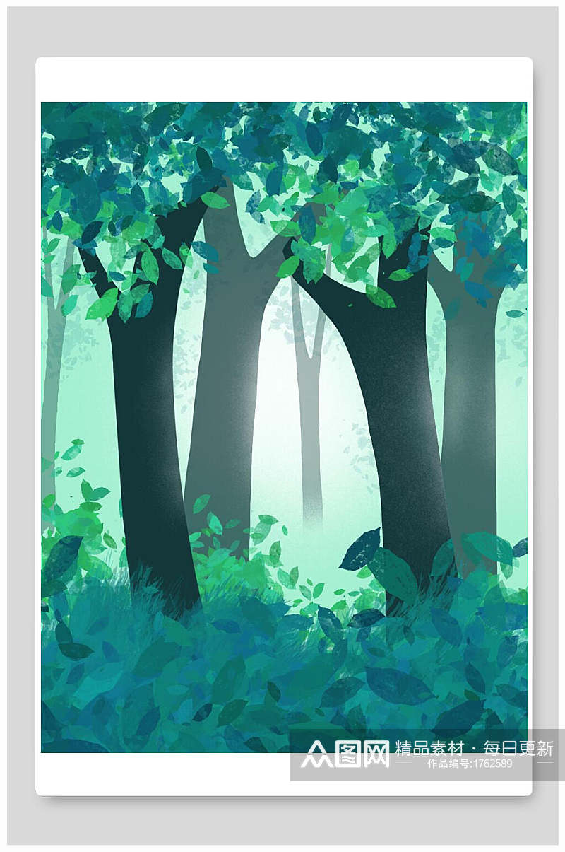 扁平风手绘画森林插画背景素材素材