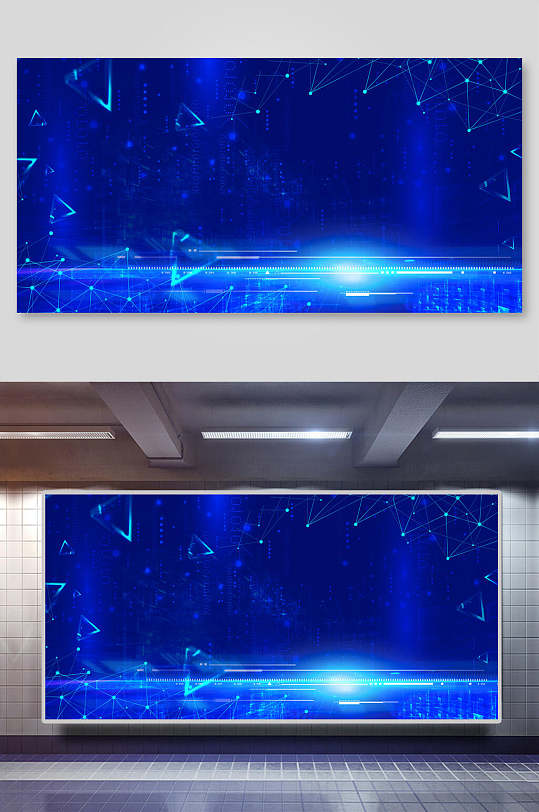 蓝色线条图形互联网科技展板背景展板