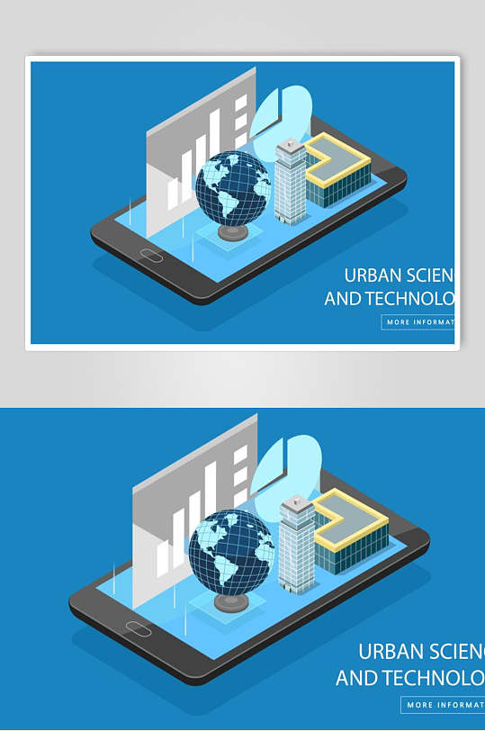 蓝色全球网络数据手机平台插画