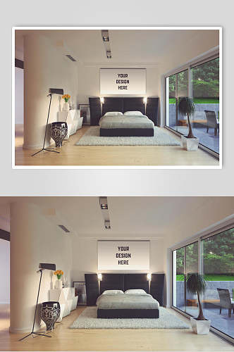 室内卧室灰色装饰画挂画整套VI样机效果图