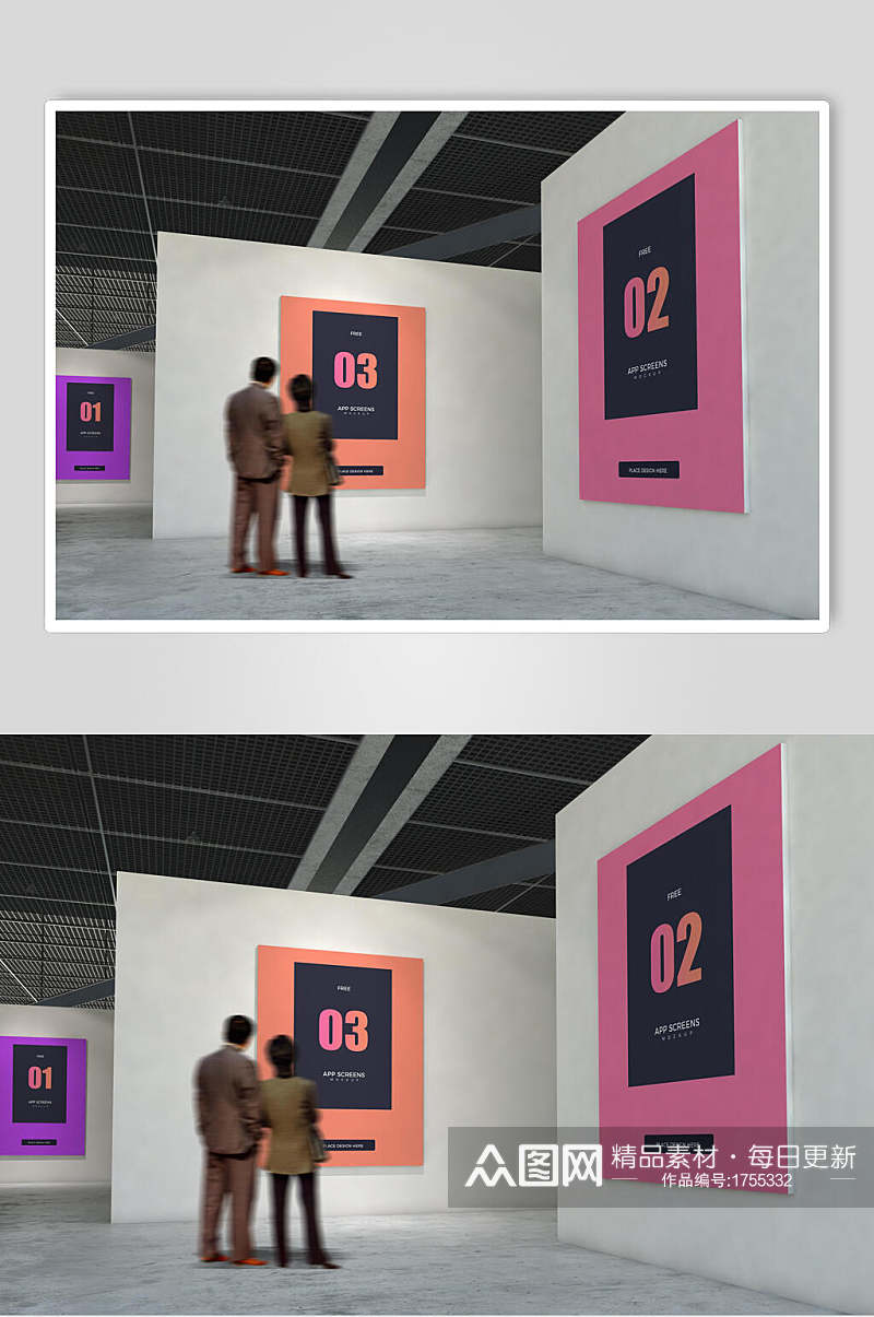室内展会海报作品展示样机效果图素材