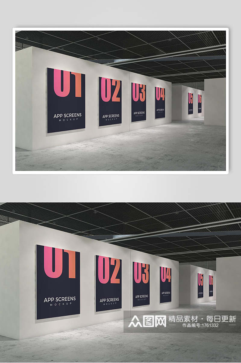 展会海报作品展示样机竖排效果图素材