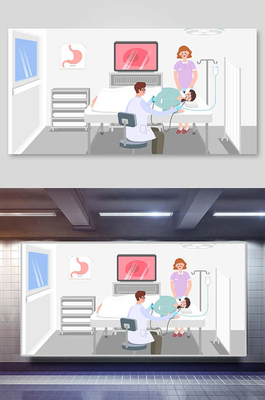 医院肠胃科医生病人场景医疗保健插画