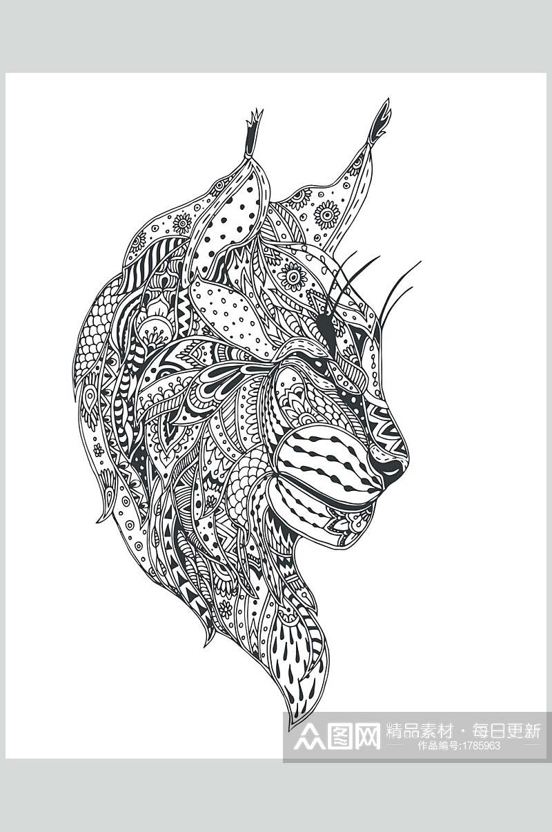 豹子线描勾线动物头像元素素材素材