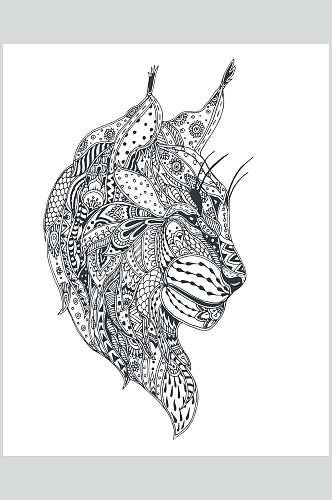 豹子线描勾线动物头像元素素材