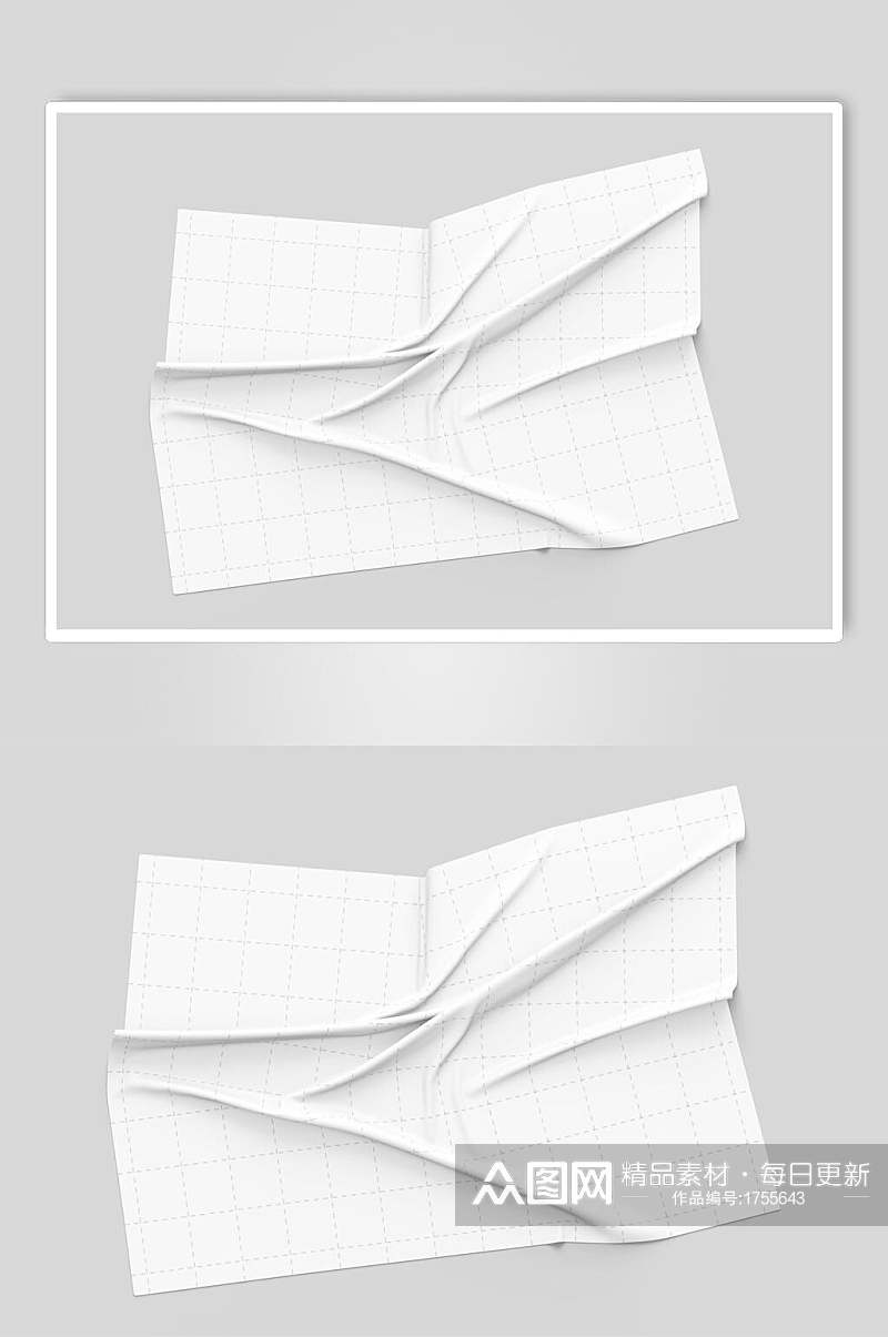 白色格子褶皱标签胶贴样机效果图素材