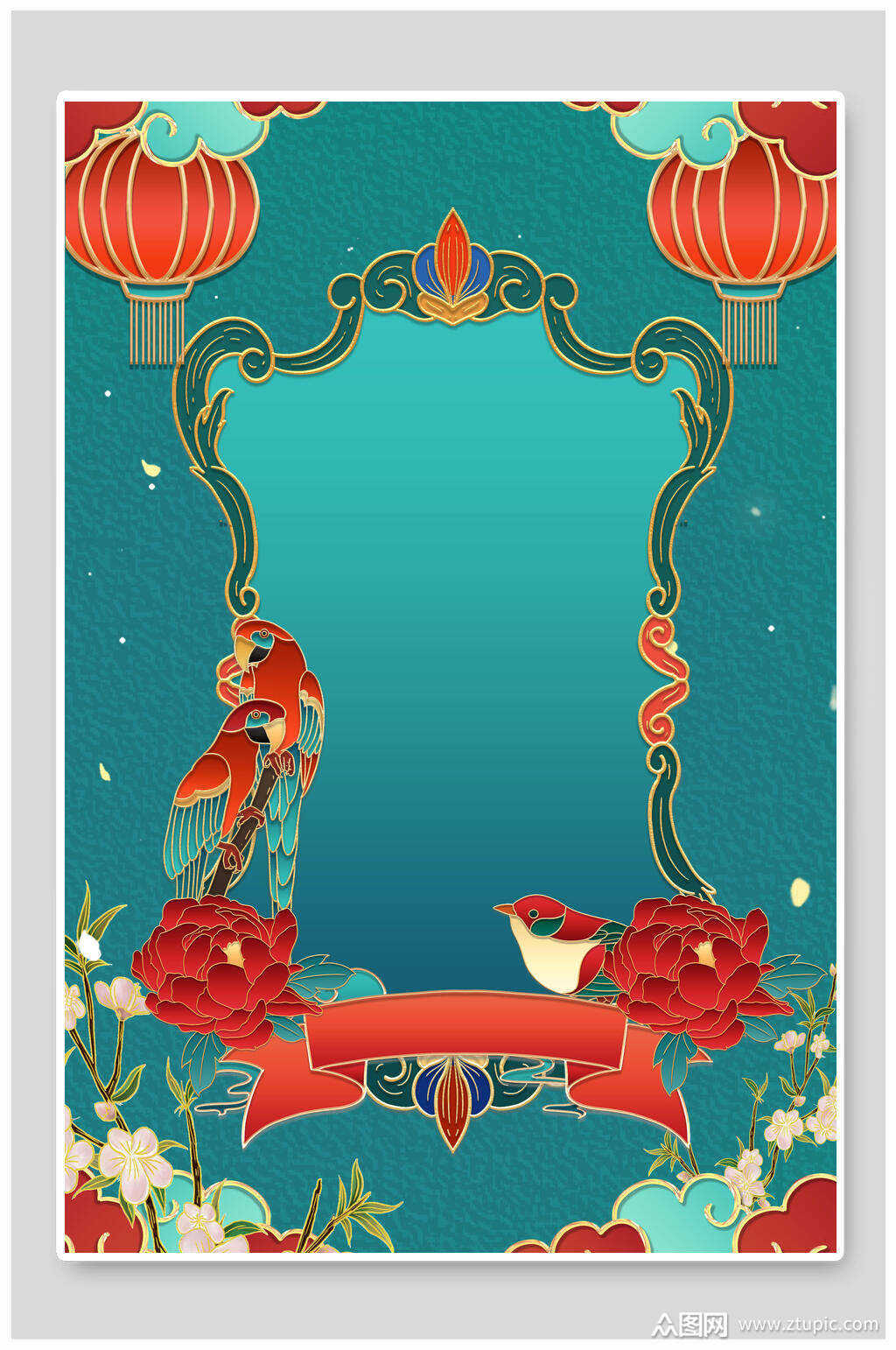 中国风国潮花卉鸟儿海报背景素材