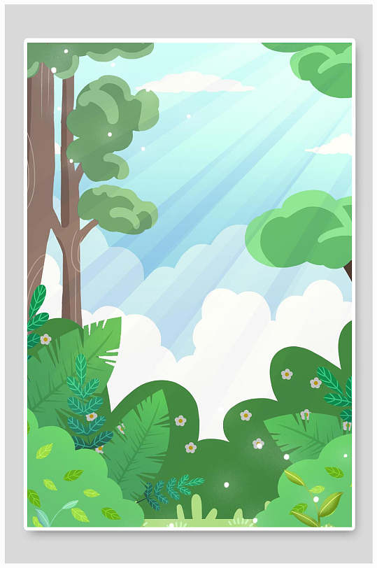 阳光折射森林插画背景素材