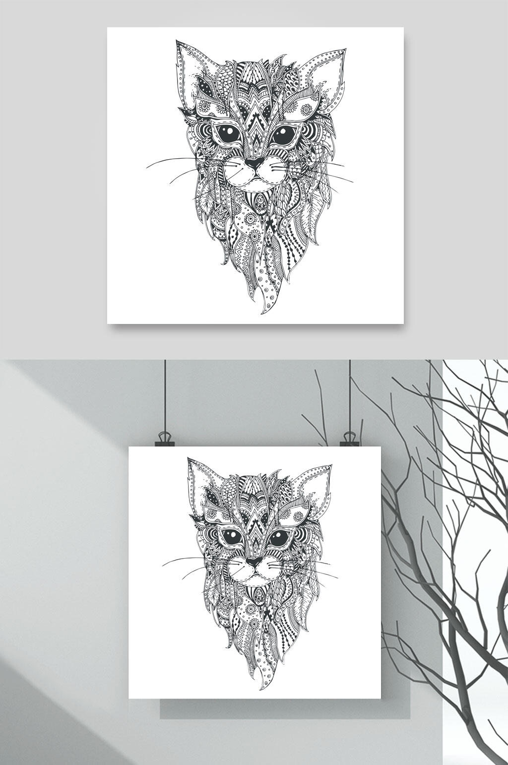 豹子线描勾线动物头像元素素材素材