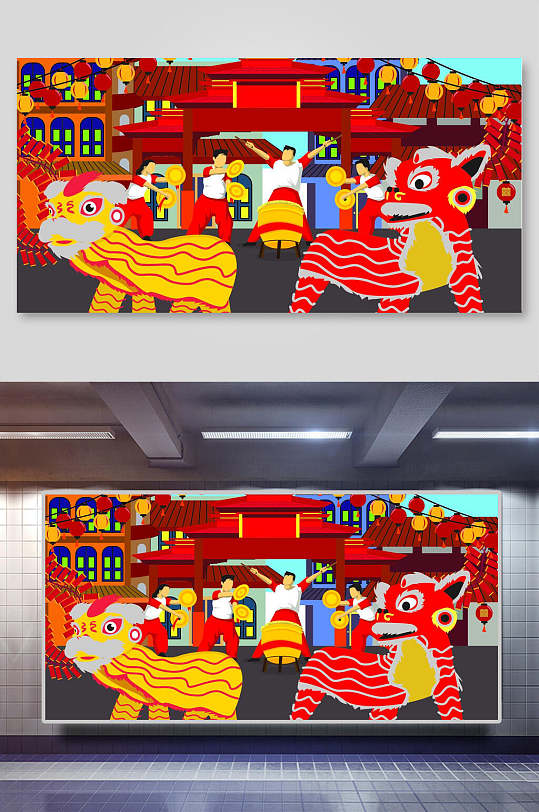 中国风舞龙新年插画素材